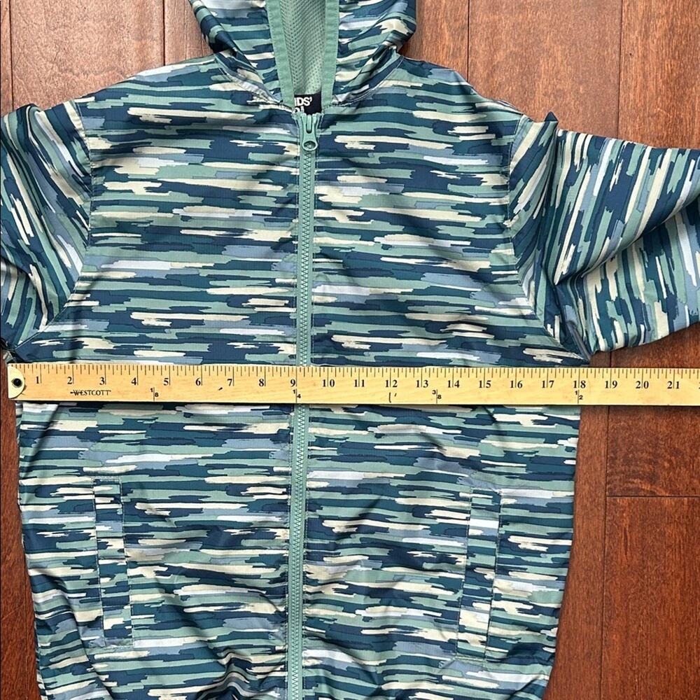 Lands' End Kids Teal Striped Hooded Windbreaker, Packable, Size Large 10-12 - Picture 12 of 14